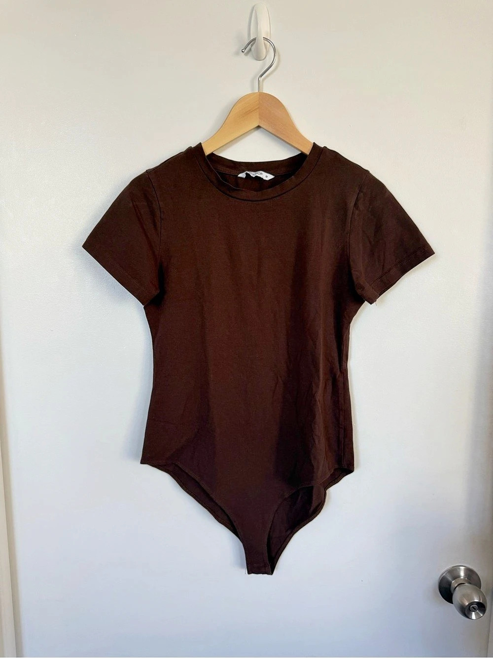Mangopop Short Sleeve Crew Neck Bodysuit - Brown